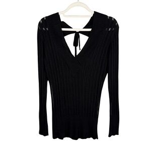 Foxy Jeans Y2K Retro Black Ribbed Knit V Neck Sweater Size S Open Back